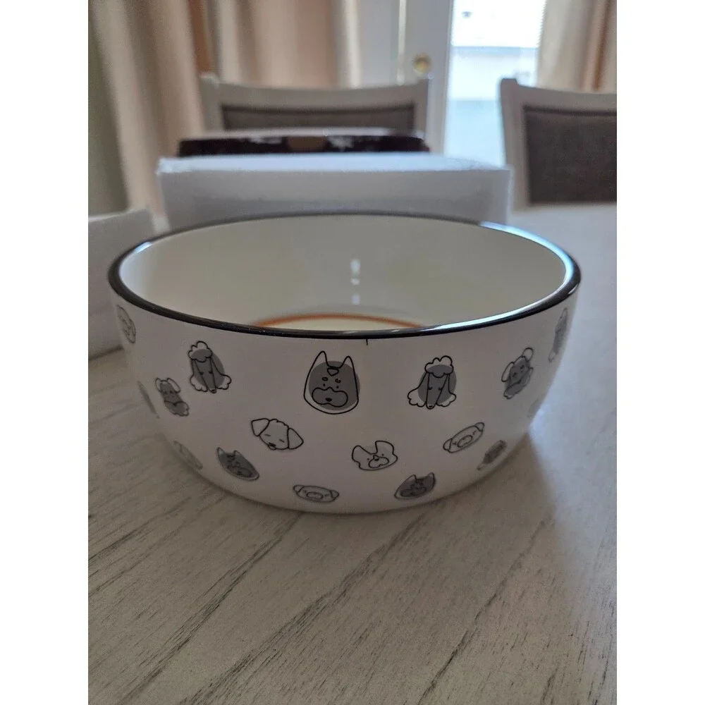 Pearhead Ceramic Dog Bowl Extra Large 8 Cup - Puppy Faces Pattern, XL 64 oz